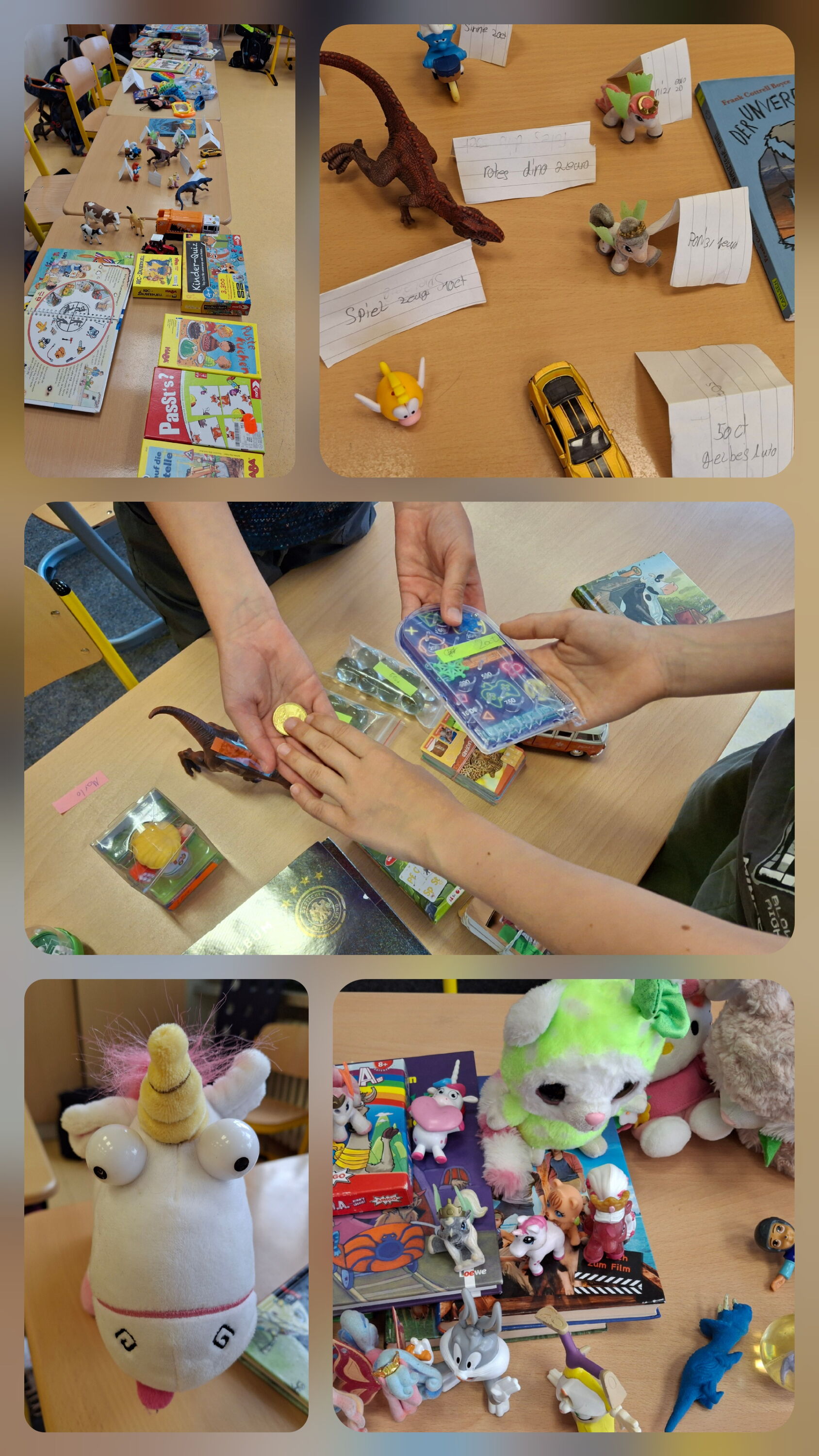 Verkaufsstände von Kindern beim Schulflohmarkt